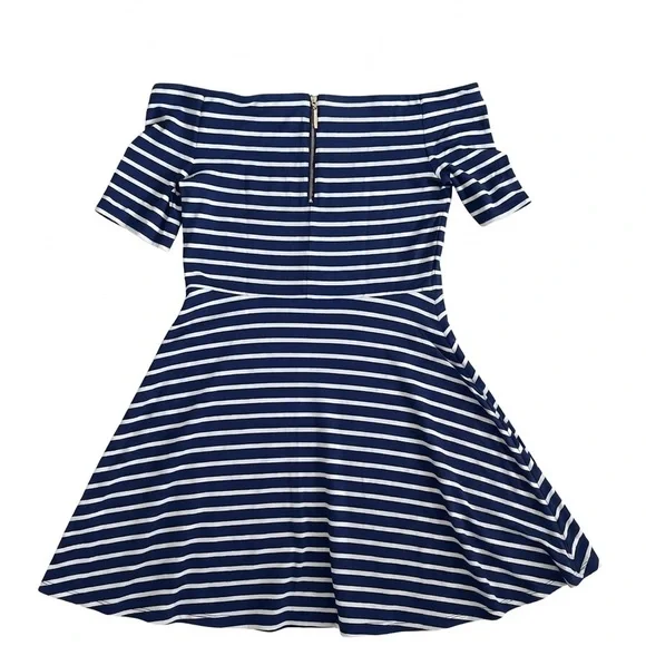 White House Black Market Striped Off-the-Shoulder Fit & Flare Dress